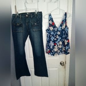 Luxury Blues jeans sz 11. top/shirt/ blouse Time and True floral linen medium